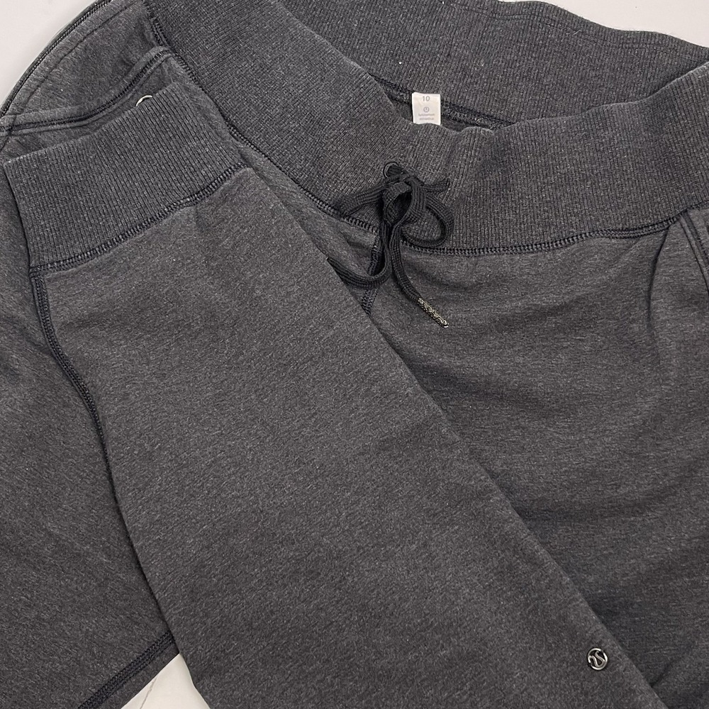 Lululemon Women's 10 Gray‎ Charcoal No Sweat Joggers Pants Full Zip Sides